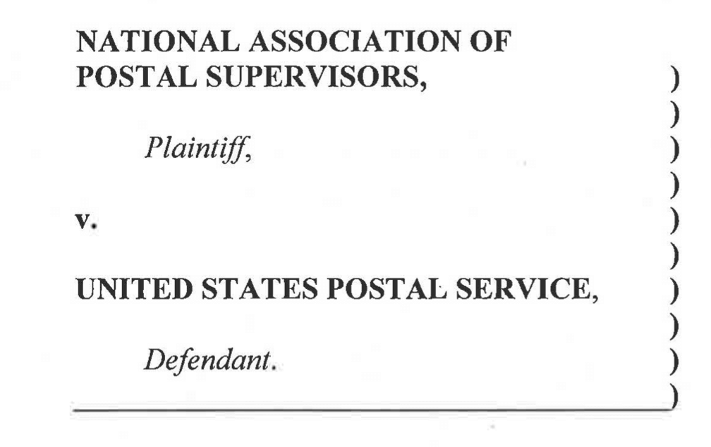 Graphic of a dockett stating "National Association of Postal Supervisors vs United States Postal Service"