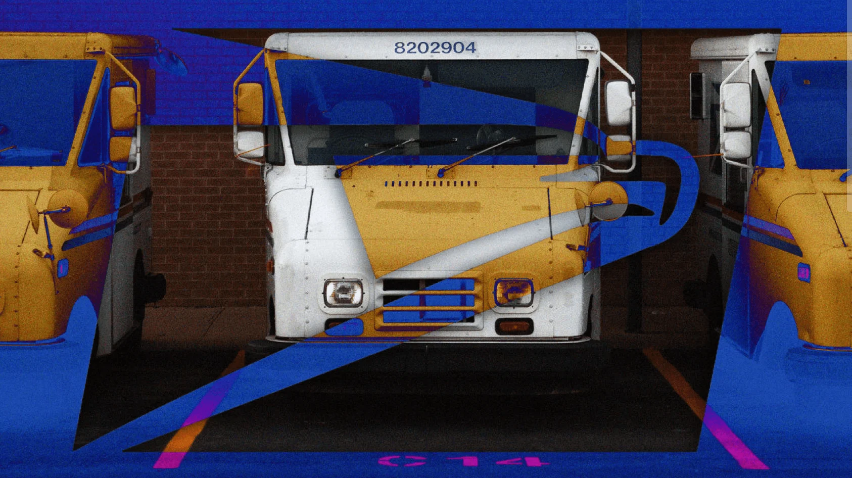 stylized image of three mail vans